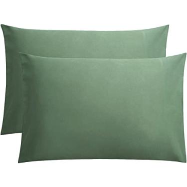 Imagem de Conjunto de 2 fronhas Sage King com 2 fronhas 100% algodão egípcio 1000 fios com algodão de fibra longa e trama de cetim, hotel macio e sedoso - como capas de travesseiro de cama para dormir