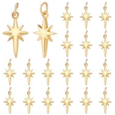 Imagem de HOBBIESAY Pingentes de estrela do norte, 20 peças, pingente de estrela banhado a ouro 18 K com anel de salto para pulseiras faça-você-mesmo, brincos, colares, joias