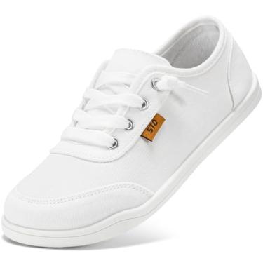 Imagem de STQ Tênis feminino sem cadarço com palmilha ortopédica cano baixo clássico moderno tênis de lona | Sapatos para fascite plantar, Branco, 37