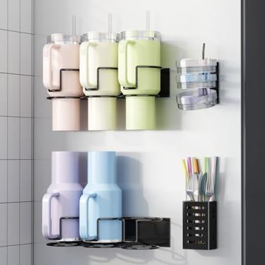 Imagem de Suporte magnético de copo para geladeira Stanley 20/30/1,134 g copos com tampa e armazenamento de canudo organizador de garrafas de água rack de armazenamento de copos de cozinha