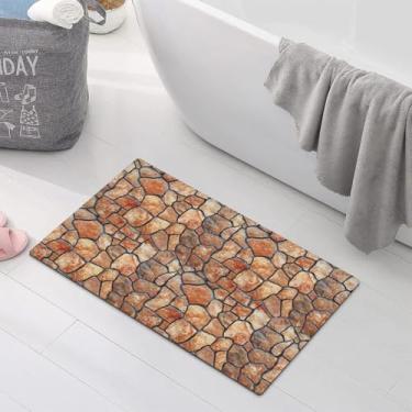 Imagem de Rstick Tapete de banheiro estampado com padrão de parede de pedra antiderrapante de borracha lavável - Tapete de piso 43 x 61 cm