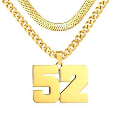 Imagem de Colar de número, colar em camadas para homens, colar com número de jérsei para menino atleta, corrente de aço inoxidável 45,7 cm + 50 cm para homens com pingente de número, colares com números de