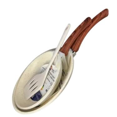 Imagem de Conjunto 3 Peças Frigideiras Antiaderentes Cerâmicas, 20cm e 24cm, com Espátula de Silicone, Bege