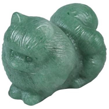 Imagem de moonsix Natural Green Aventurine Crystal Cat Statue for Home Decor, Hand-Carved Animals Cute Cat Figurines for Yoga Meditation