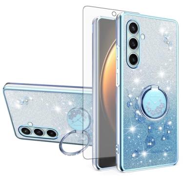 Imagem de Asuwish Capa de celular para Samsung Galaxy S24 FE 5G com protetor de tela de vidro temperado, suporte de anel, brilhante, transparente, híbrido, à prova de choque, capa protetora de TPU S 24 EF AI