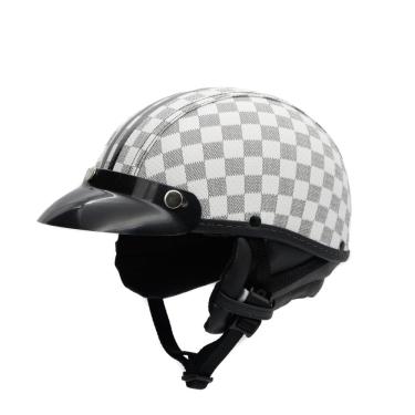 Imagem de Capacete coquinho scooter moto elétrica bike xadrez couro
