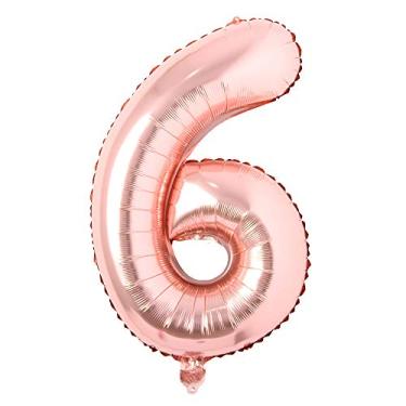 Imagem de Letra de 101,6 cm, ouro rosa, número do alfabeto, balão, alumínio, Mylar, festa, casamento, despedida de solteira, aniversário, noivado, formatura, celebração, celebração, voar com hélio (101,6 cm, ouro rosa 6)