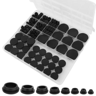Imagem de 125pçs Caixa de Plugue de Borracha Preta, Tamanhos Variados Plugues Borracha para Furos Redondos Rolha Silicone Flexível à Prova d'Água Adequada para Fiação Carro e Móveis