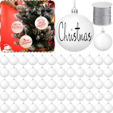 Imagem de Wettarn 100 peças de enfeites de bola branca de Natal com tampa corda de plástico em branco para pendurar em árvore de Natal bolas de enfeite para artesanato faça você mesmo, decoração de festa de