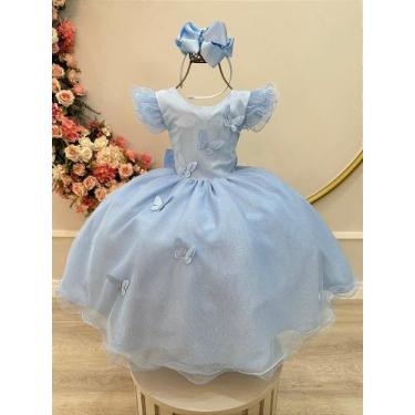 Imagem de Vestido Infantil Azul Claro com Apliques de Borboletas para Festas - n