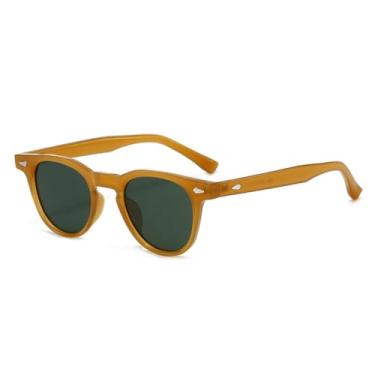 Imagem de Óculos de sol redondos retrô com rebite laranja e tartaruga, moda feminina e masculina, lentes azuis pequenas (10)
