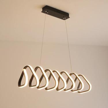 Imagem de Lustre moderno em formato de onda, luminária pendente linear, lustre LED regulável com controle remoto, espiral para sala de jantar, iluminação pendente preta