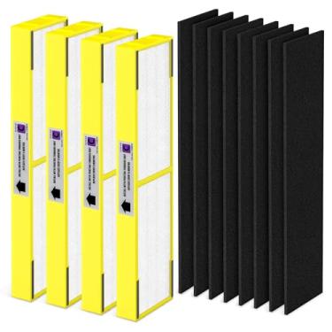 Imagem de 4 pacotes FLT5000 HEPA filtro C substituição compatível com purificador de ar AC5000, AC5000E, AC5250PT, AC5350B, AC5350BCA, AC5350W, AC5300B, CDAP5500B, AP2800CA com 8 pré-filtros de carvão ativado