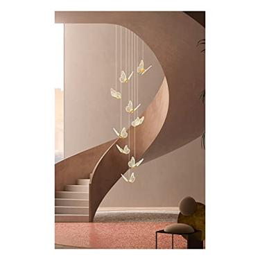 Imagem de Lustre moderno de escada, lustre de acrílico dourado, lustre de teto nórdico para sala de estar, sala de jantar, instalação de iluminação LED (cor: branco quente, tamanho: 13 luzes)