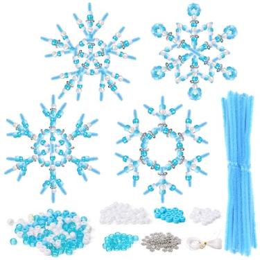 Imagem de TICIAGA Kit de limpeza de cachimbo de floco de neve com contas de Natal, inverno, 1352 peças, para crianças, contas de pônei azuis para projetos de miçangas divertidos, suprimentos de fabricação de