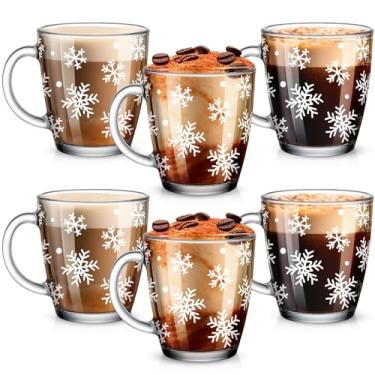Imagem de Sliner Pacote com 6 canecas de café de vidro de parede dupla de floco de neve de Natal com alça 368 g copos isolados transparentes canecas de férias de inverno para cappuccino latte saquinho de chá