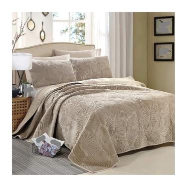 Imagem de ZDJZMGZ Conjunto de edredom Queen com 3 peças de colcha acolchoada com estampa de folhas e 2 fronhas, conjunto de edredom macio e completo (marrom, 224 x 234 cm)