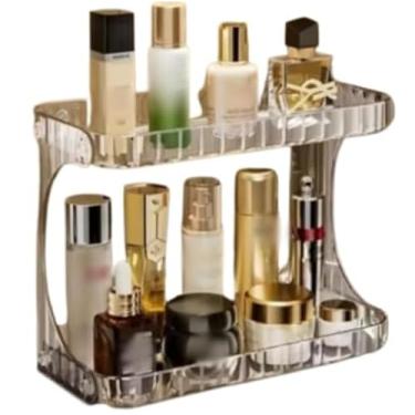 Imagem de Organizador Multiuso Prateleira 2 Andares Maquiagem Cosméticos Makes Banheiro Cozinha Acrílico Case Quarto Penteadeira Premium