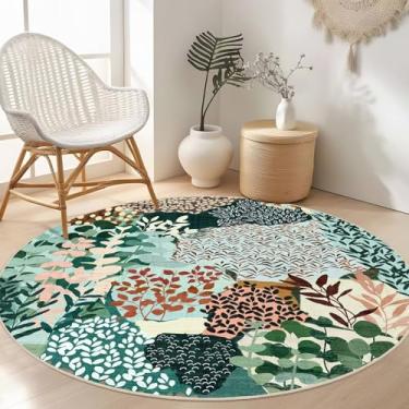 Imagem de DEXDE Tapete redondo de 1,2 m, lavável, tapete circular, floral, boêmio, floral, pequeno, para quarto, banheiro, entrada, quarto de crianças, escritório, sala de jantar, verde escuro