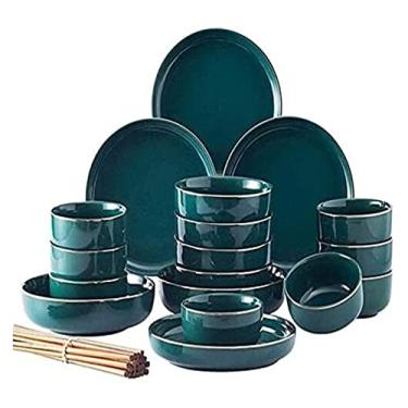 Imagem de Conjunto de utensílios de jantar de luxo para a família, conjunto de 26 peças, pratos redondos (tigelas de sopa, pratos de jantar, pratos de salada), conjuntos de tigelas, serviços para 8, para casa e