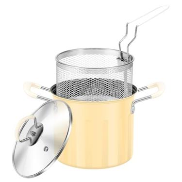 Imagem de Panela de fritadeira profunda com cesta e tampa Filtro de óleo de aço inoxidável com alça de transporte Frigideiras para batatas fritas peixe asas de frango (amarelo)
