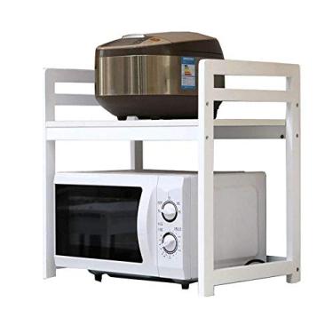 Imagem de Prateleira de cozinha de madeira maciça para forno de micro-ondas branca