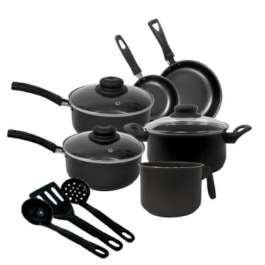 Imagem de Jogo de Panela Antiaderente, Caçarola com Tampa de Vidro, Revestimento Reforçado(Preto)
