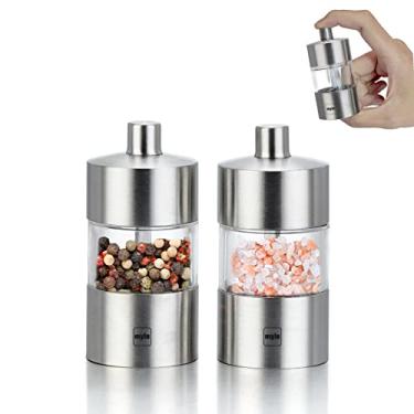 Imagem de Myle Mini Salt and Pepper Grinder Set Stainless Steel Salt Mill Pepper Grinder with Adjustable Coarseness Portable Handy Mills for Kitchen Party Outdoor BBQ