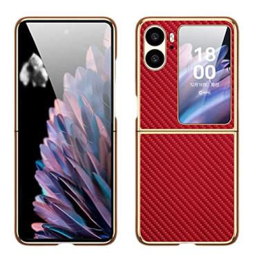 Imagem de AMEOBA Capa para Oppo Find N2 Flip, capa traseira de policarbonato rígido de couro real com protetor de tela e proteção para câmera, capa de telefone fina com borda dourada para Oppo Find N2 Flip