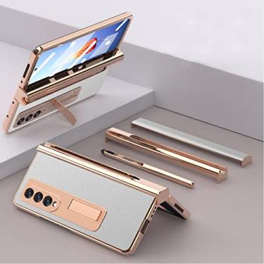 Imagem de Capa para Samsung Galaxy Z Fold 4 5G, capa de couro com dobradiça com compartimento para caneta S, suporte integrado e protetor de tela, capa magnética à prova de choque com tudo incluído em 360 graus