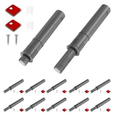 Imagem de 12 peças de trava magnética ajustável de empurrar para abrir trava de porta oculta de toque trava de armário trava de gaveta para armário gaveta guarda-roupa cômoda (cinza curto)