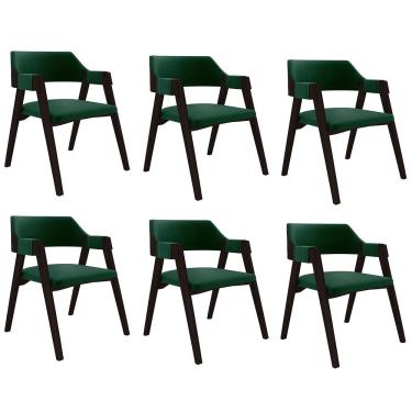 Imagem de Kit 6 Cadeiras Sala de Jantar e Jogos Carteados Madeira Maciça Poker Veludo Verde/Tabaco G42 - Gran Belo