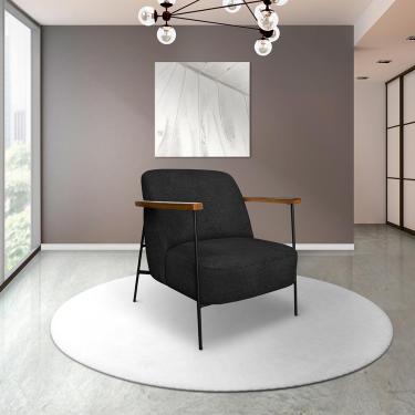 Imagem de Poltrona Sala de Estar Pés em Ferro Preto Braço Madeira Maciça 86cm Thane Bouclê Preto G63 - Gran Belo