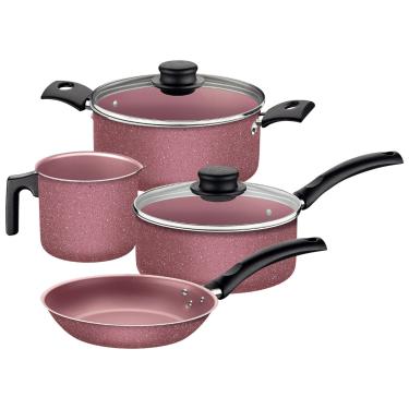 Imagem de Jogo de Panelas Tramontina Turim 4 Peças em Alumínio Antiaderente Starflon Max Rosa