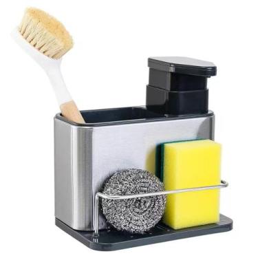 Imagem de Porta Sabão aço inox 3x1 Dispenser Detergente Bucha Esponja - SWEET HO