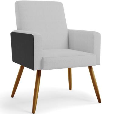 Imagem de Poltrona Decorativa Maria W01 Pés Palito Linho Cinza Couríssimo Preto - Lyam Decor