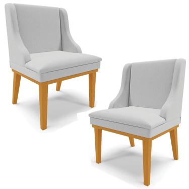 Imagem de Kit 2 Poltronas Decorativas Base Fixa de Madeira Firenze Linho Cinza/Castanho - Gran Belo