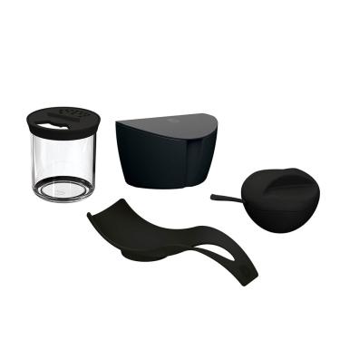 Imagem de Açucareiro Saleiro Farinheiro e Apoio de Colher Preto Kit 4un