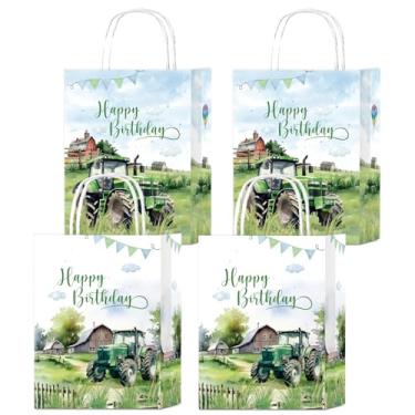 Imagem de Falueqg Sacos de lembrancinhas de festa de trator – 16 peças de sacolas de presente de papel doces para trator agrícola verde suprimentos de lembrancinha de festa para aniversário, chá de bebê, tema