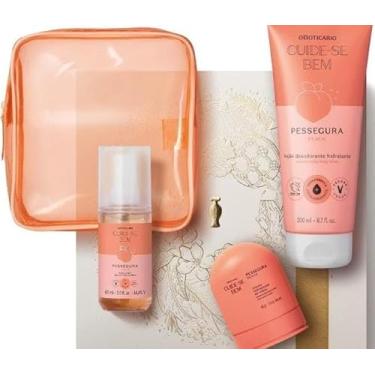 Imagem de Pessegura Cuide-se Bem Kit com Nécessaire, Loção Hidratante 200ml, Body Splash 60ml, Creme Corporal 44g