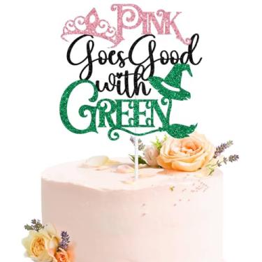 Imagem de Pink Goes Good With Green Cake Topper, Witch Happy Birthday Cake Décor, Wicked Birthday, Magical Wizard Princess Birthday Party Decorations for Girls