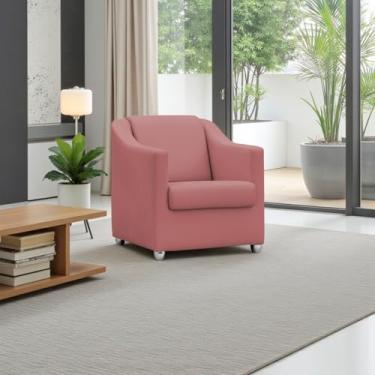 Imagem de Poltrona Para Sala Decorativa Cadeira Reforçada Para Recepção Consultório Escritório Pé Cromado - Clique E Decore (Rosê)