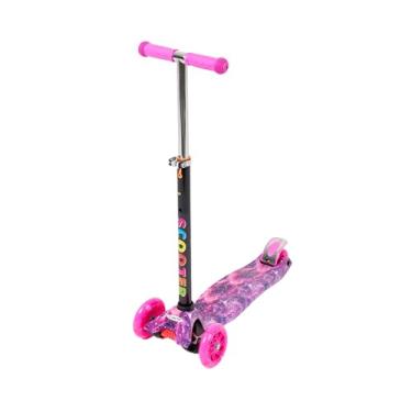 Imagem de Patinete Infantil com Luzes LED, 4 Rodas PU, Design Galáxia Rosa e Roxo, Altura Ajustável (Rosa Estelar)