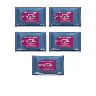 Imagem de Lenço Umedecido Demaquilante Softly Skin com Vitamina, 5 Pacote com 64 Unidades, Limpeza Profunda, Hidratação Suave, Ideal para Remover Maquiagem e Impurezas, Toque Macio, Uso Diário