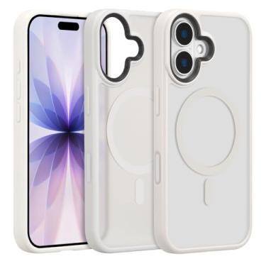 Imagem de ZTOFERA Capa magnética para iPhone 17, compatível com MagSafe, proteção de câmera elevada + botão de controle de câmera AI, capa traseira fosca translúcida com impressão digital (branca)