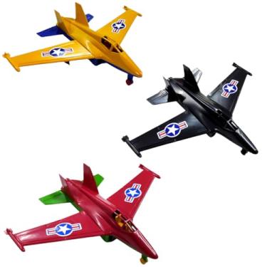 Imagem de 3 Avião Brinquedo Caça De Guerra Jato Infantil Plástico Kit Aviãozinho Plastico (VERMELHO AMARELO PRETO)
