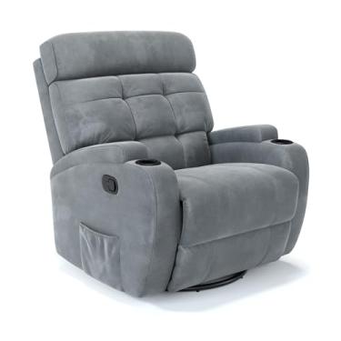 Imagem de Poltrona do Papai Reclinável Manual Com base Giratória e Balanço em Suede (Cinza)