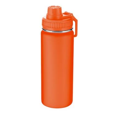 Imagem de Garrafa Térmica De Água em 570ML em Aço Inox Com Parede Dupla Isolada à Vácuo, Tampa Rosqueável Com Anel De Silicone, Alça de Transporte, Perfeito P/Dia a Dia e Para Manter Quente ou Frio (Laranja)