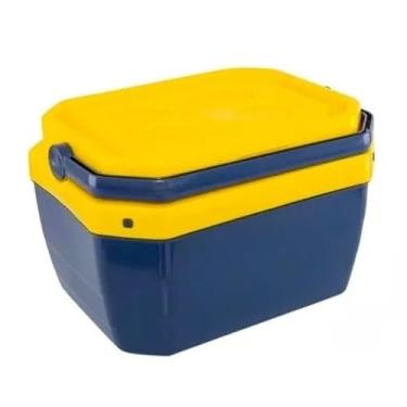 Imagem de Cooler Caixa Térmica Media 17 Litros 24 Latas Com Alça Praia Camping Pesca(Azul C/Amarelo)