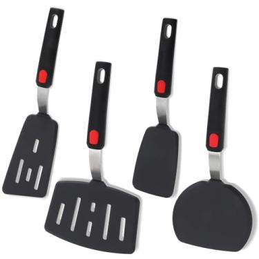 Imagem de Conjunto de 4 espátulas de silicone Wiztoynia 315 °C resistentes ao calor para panelas antiaderentes, espátula de borracha livre de BPA, conjunto grande de utensílios de cozinha para ovos, panquecas